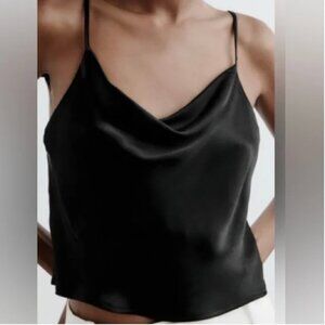 Zara Black Satin Cowl Neck Top